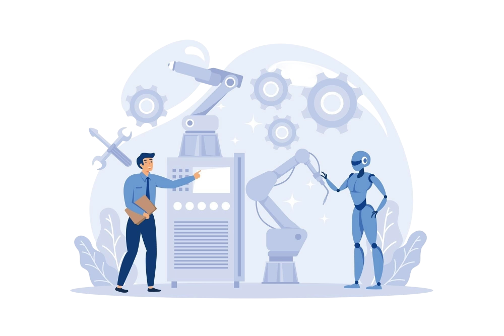 robotics school course concept robotic engineering constructing lesson students idea vector